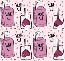 pink pattern with heart-shaped lollipop and a juice box. vector