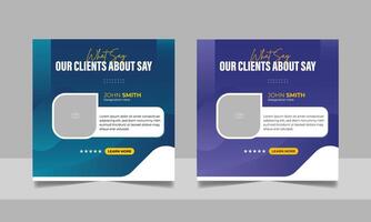 Customer feedback review social media post banner testimonial design square flyer web template set. vector