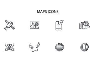 Map icon set..Editable stroke.linear style sign for use web design,logo.Symbol illustration. vector