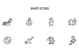 Map icon set..Editable stroke.linear style sign for use web design,logo.Symbol illustration. vector