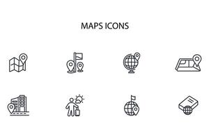 Map icon set..Editable stroke.linear style sign for use web design,logo.Symbol illustration. vector