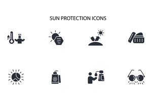 Sun protection icon set..Editable stroke.linear style sign for use web design,logo.Symbol illustration. vector