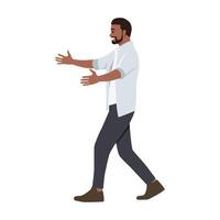 Young bearded man ask for a hug side view. vector