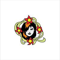 woman's face decorated with flowers like a crown on a white background, can be used as a graphic design, sticker vector
