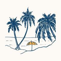 Blue Line Art Beach Palm Trees vector