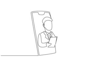 phone application screen businessman support meeting online technology business one line art design vector