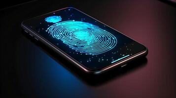 Fingerprint scan on smartphone. Biometric identity concept. photo