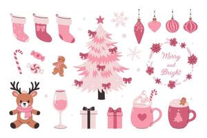 Set of pink christmas celebration graphics. graphics. vector
