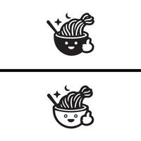 cute and simple logo of black and white noodles in a bowl vector