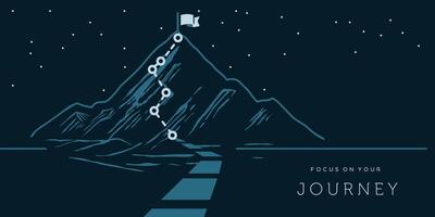 Focus on journey . Business concept. mountain with path graphic, route to mountain peak flag , business journey and planning concept. vector