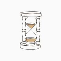 Hourglass one line continuous drawing illustration. Hand drawn linear silhouette icon. Minimal design element for print, banner, card, wall art poster, brochure, postcard. vector