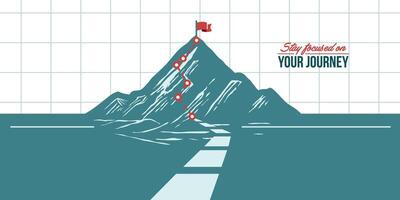 Focus on journey . Business concept. mountain with path graphic, route to mountain peak flag , business journey and planning concept. vector