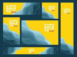Summer sale web banner template with blue ripple abstract wave background vector