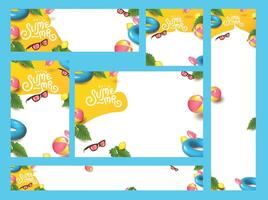 Summer sale web banner template with summer tropical beach Elements on the yellow background and copy space vector