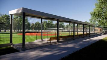 3d rendering baseball field dugout in the middle of the forest photo