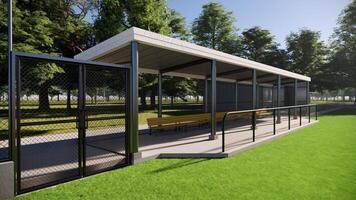 3d rendering baseball field dugout in the middle of the forest photo
