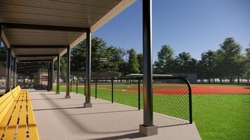 3d rendering baseball field dugout in the middle of the forest photo
