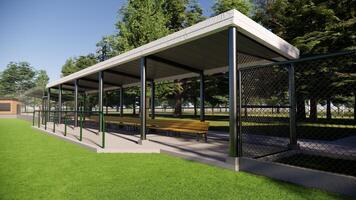 3d rendering baseball field dugout in the middle of the forest photo