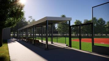 3d rendering baseball field dugout in the middle of the forest photo
