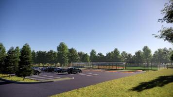 parking lot baseball field dugout in the middle of the forest 3d rendering photo