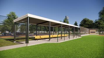 3d rendering baseball field dugout in the middle of the forest photo