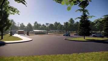 parking lot baseball field dugout in the middle of the forest 3d rendering photo