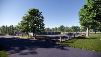 baseball field view from entrance parking area with fence 3d rendering photo