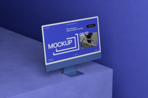 Minimal 3d Computer Desktop Mockup Template on the Plaster psd