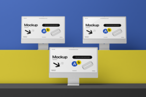 Professional Multiscreen Computer Desktop Mockup Template with Colorful Background psd