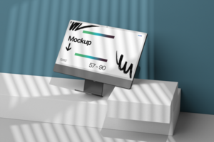 Modern 3d Computer Desktop Mockup with Shadow psd