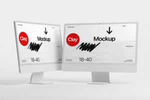 Computer Desktop Mockup with Minimal Monitor psd