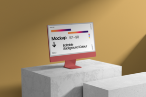 Editable Background Color Desktop Computer Mockup Template psd