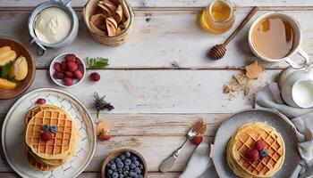 Copy Space image of waffles made from pumpkin puree, eggs and flour, with the addition of cinnamon, cloves. photo