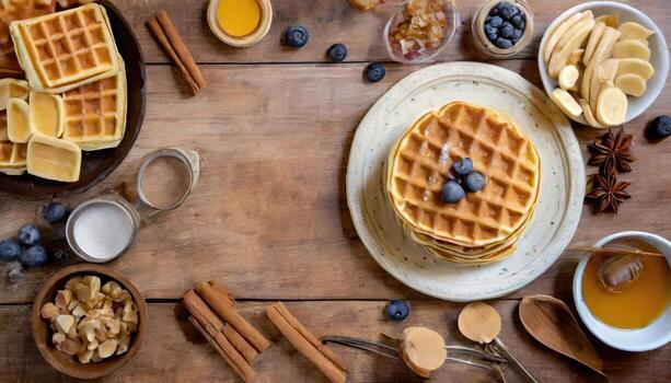 Copy Space image of waffles made from pumpkin puree, eggs and flour, with the addition of cinnamon, cloves. photo