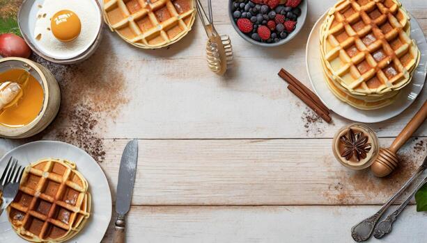 Copy Space image of waffles made from pumpkin puree, eggs and flour, with the addition of cinnamon, cloves. photo