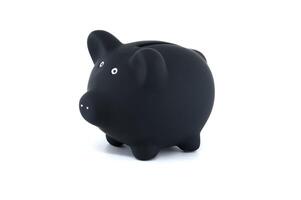 Black piggy bank isolated on white background photo