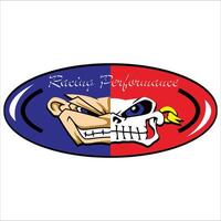 cartoon face inside a red and blue circle that says racing performance on a white background, can be used as a graphic design, sticker vector