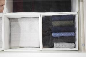The drawer is meticulously arranged with clothes and accessories neatly organized photo
