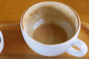 top view of empty coffee cup on table , photo
