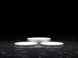 3d display product black minimal scene with geometric podium platform. cylinder background 3d rendering with podium on marble floor. stand for cosmetic products. Stage showcase on pedestal 3d studio photo