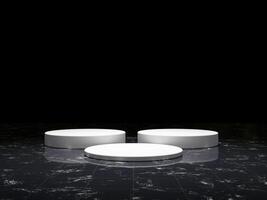 3d display product black minimal scene with geometric podium platform. cylinder background 3d rendering with podium on marble floor. stand for cosmetic products. Stage showcase on pedestal 3d studio photo