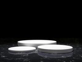 3d display product black minimal scene with geometric podium platform. cylinder background 3d rendering with podium on marble floor. stand for cosmetic products. Stage showcase on pedestal 3d studio photo