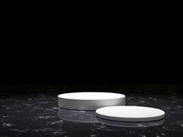 3d display product black minimal scene with geometric podium platform. cylinder background 3d rendering with podium on marble floor. stand for cosmetic products. Stage showcase on pedestal 3d studio photo