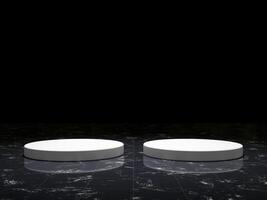3d display product black minimal scene with geometric podium platform. cylinder background 3d rendering with podium on marble floor. stand for cosmetic products. Stage showcase on pedestal 3d studio photo