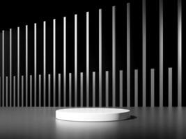 3d display product minimal scene with geometric podium platform in black background. cylinder background 3d rendering with podium. stand for cosmetic products. Stage showcase on pedestal studio photo