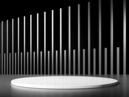 3d display product minimal scene with geometric podium platform in black background. cylinder background 3d rendering with podium. stand for cosmetic products. Stage showcase on pedestal studio photo