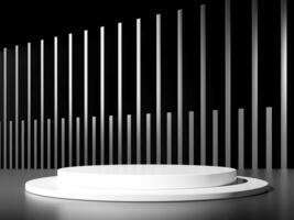 3d display product minimal scene with geometric podium platform in black background. cylinder background 3d rendering with podium. stand for cosmetic products. Stage showcase on pedestal studio photo