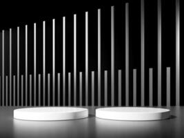 3d display product minimal scene with geometric podium platform in black background. cylinder background 3d rendering with podium. stand for cosmetic products. Stage showcase on pedestal studio photo