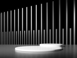 3d display product minimal scene with geometric podium platform in black background. cylinder background 3d rendering with podium. stand for cosmetic products. Stage showcase on pedestal studio photo