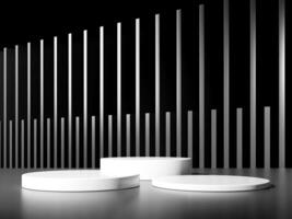 3d display product minimal scene with geometric podium platform in black background. cylinder background 3d rendering with podium. stand for cosmetic products. Stage showcase on pedestal studio photo